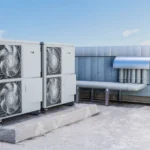 "Professional HVAC technician performing maintenance on an air conditioning unit, ideal for HVAC services and repair concepts."