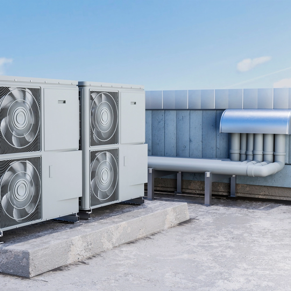 "Professional HVAC technician performing maintenance on an air conditioning unit, ideal for HVAC services and repair concepts."