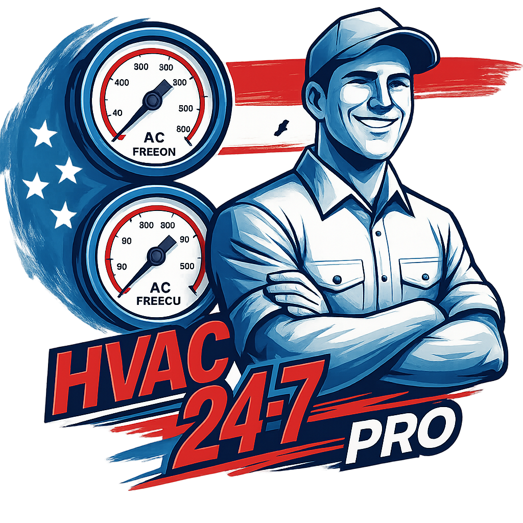 "Professional HVAC technician repairing an air conditioning unit, perfect for HVAC service and maintenance related content."